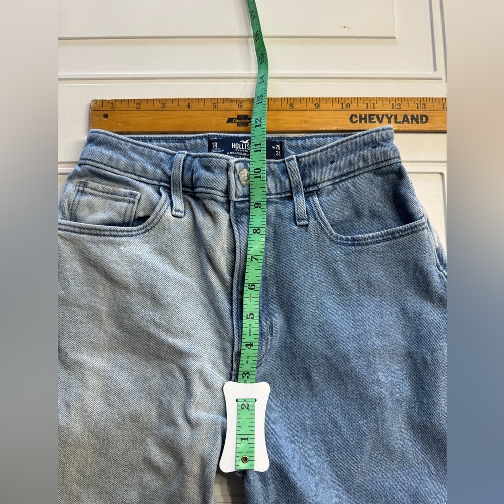 Hollister Patch Jeans White Tag Size 1 R Size 25 X 31 Ultra High Rise Dad Jean - Picture 5 of 5